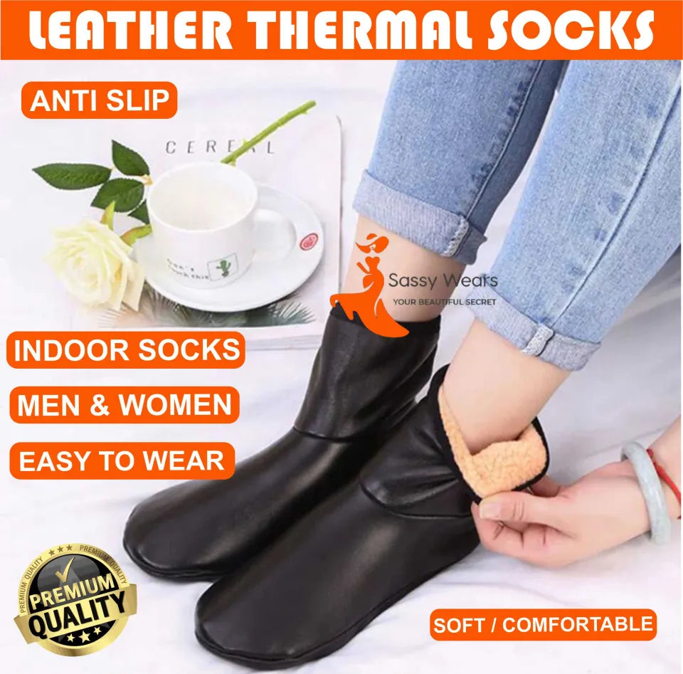 Winter Warm PU Leather Non-Slip Socks For Men Women